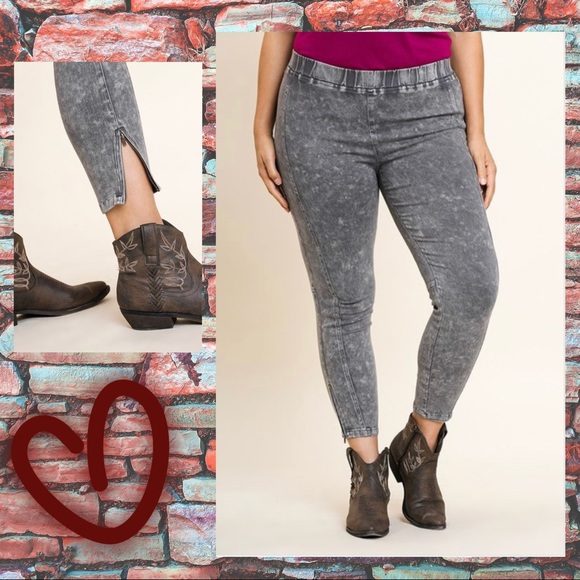Umgee Pants - Charcoal Elastic Waist Jegging with zip ankles